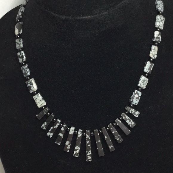 Hand crafted black Snowflake obsidian necklace. - Picture 4 of 4